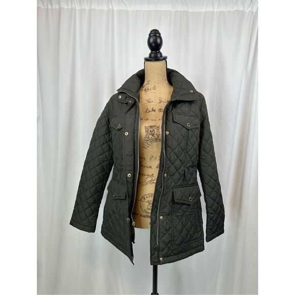 Michael Kors Women’s Green Belted Quilted Coat Size Small - Picture 7 of 11
